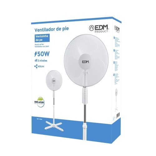 Ventilador De Pie 45W Blanco Aspas Ø40cm Regulable EDM