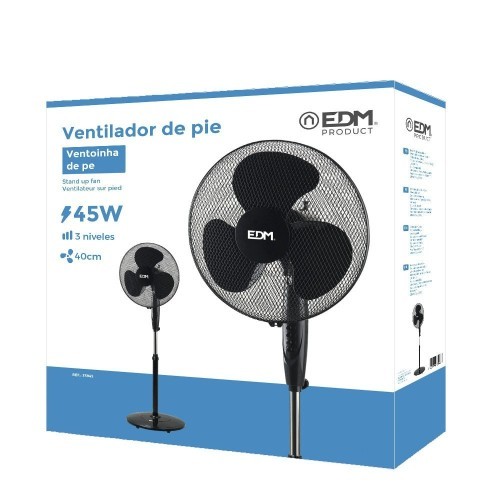 Ventilador De Pie Con Base Circular Negro 45W Altura Regulable EDM Ventilador De Pie Con Base Circular Negro 45W Altura Regulable EDM