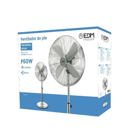 Ventilador De Pie Con Base Circular Cromado 60W Regulable EDM