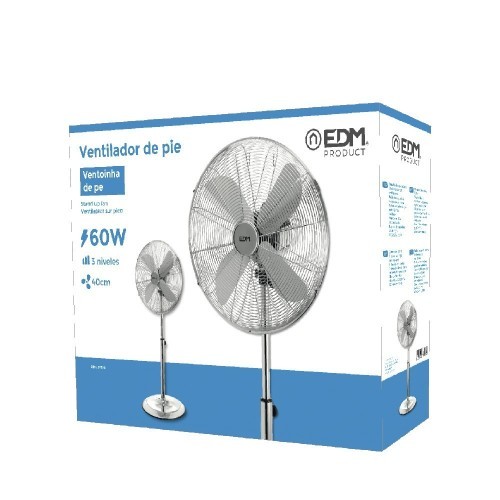 Ventilador De Pie Con Base Circular Cromado 60W Regulable EDM Ventilador De Pie Con Base Circular Cromado 60W Regulable EDM
