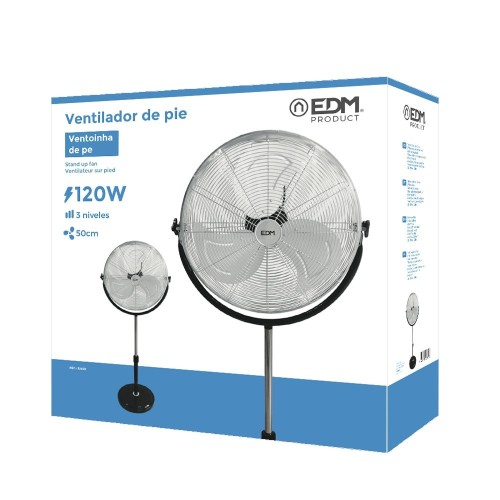 Ventilador De Pie Industrial Negro 120W Aspas Ø50cm Regulable EDM