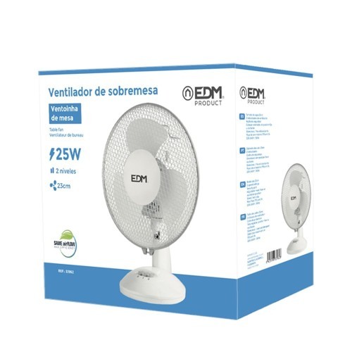 Ventilador De Sobremesa Blanco 25W Aspas Ø23 27x24x36cm EDM