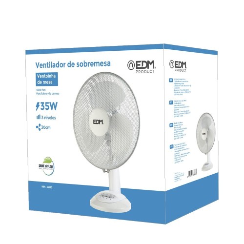 Ventilador De Sobremesa 35W Blanco Aspas Ø30x48cm EDM