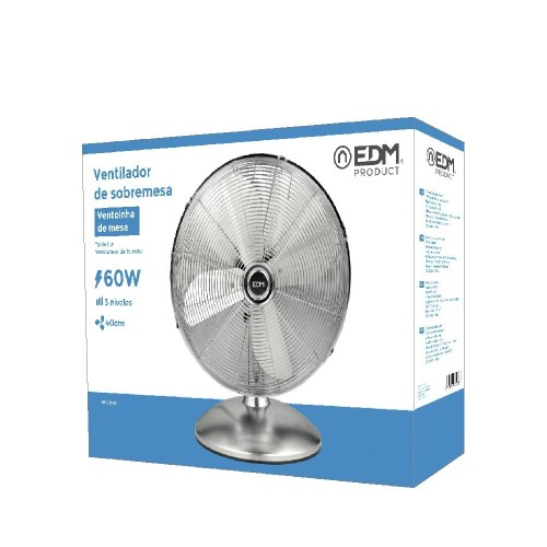 Ventilador De Sobremesa Cromado Potencia 60W Aspas Ø40cm EDM