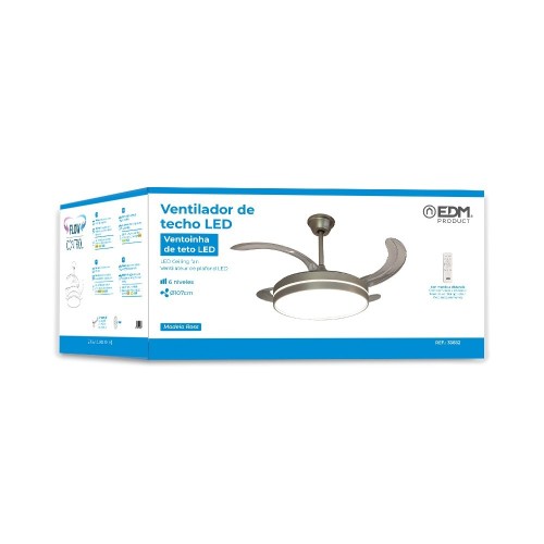 Ventilador De Techo Aspas Retráctiles Motor DC Plata EDM