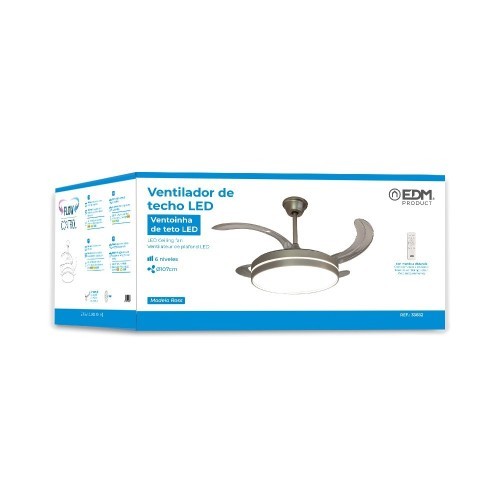 Ventilador De Techo Aspas Retráctiles Motor DC Plata EDM