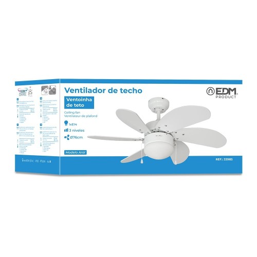 Ventilador De Techo Aral Blanco 50W Aspas Ø76cm EDM