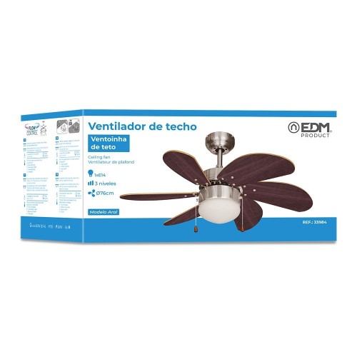 Ventilador para Techo Aral Wengue/Niquel Satinado 50W Ø76cm EDM