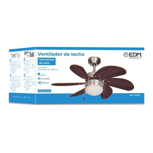 Ventilador para Techo Aral Wengue/Niquel Satinado 50W Ø76cm EDM