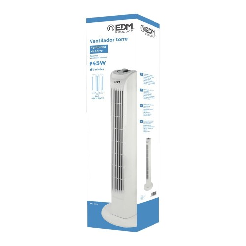 Ventilador De Torre 45W Blanco con Cabezal Ajustable EDM