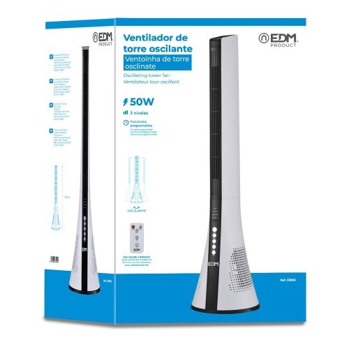 Ventilador De Torre Blanco 50W Con Mando A Distancia EDM Ventilador De Torre Blanco 50W Con Mando A Distancia EDM