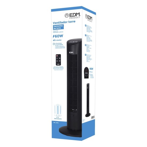 Ventilador De Torre Negro 60W Con Mando A Distancia Negro EDM