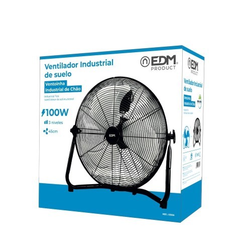 Ventilador Industrial De Suelo Negro 100W Aspas Ø45x54cm EDM Ventilador Industrial De Suelo Negro 100W Aspas Ø45x54cm EDM