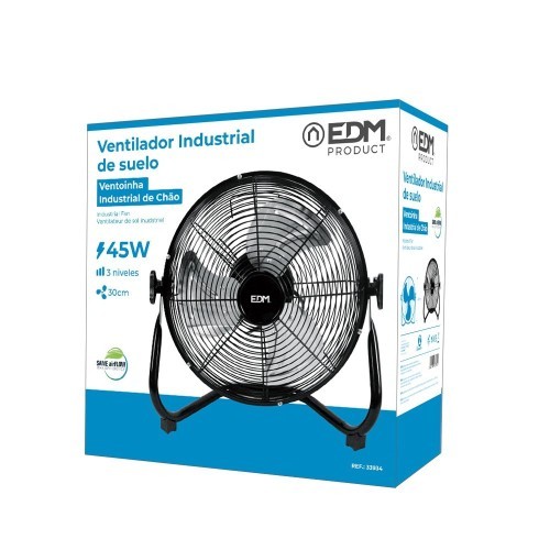 Ventilador Industrial De Suelo Negro 45W Aspas Ø30x41cm EDM