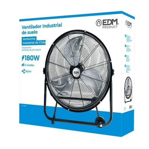 Ventilador Industrial De Suelo Con Ruedas Negro  180W Aspas EDM
