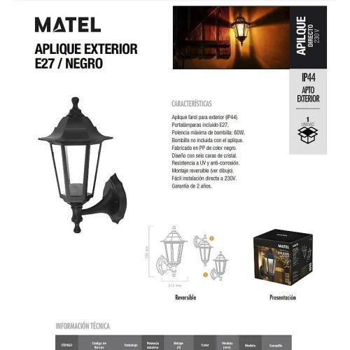Aplique exterior negro E-27 reversible - 2 Aplique exterior negro E-27 reversible - 2