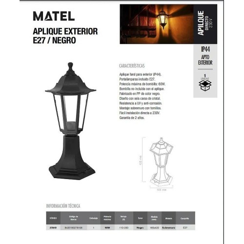 Aplique exterior negro E-27 sobremuro - 2