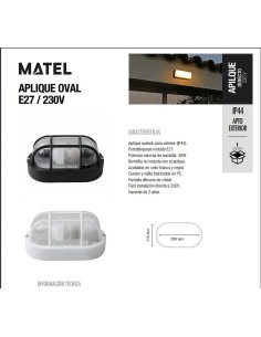 Aplique oval E-27 blanco - 1 2