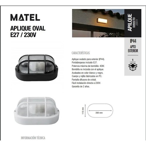 Aplique oval E-27 blanco - 2