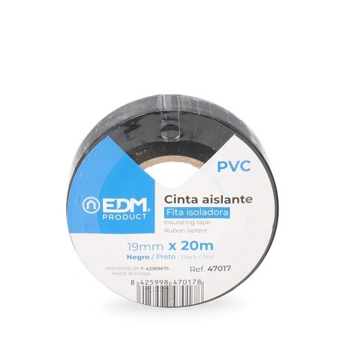 Cinta Aislante Negra 20m x 19mm Calidad Supra EDM