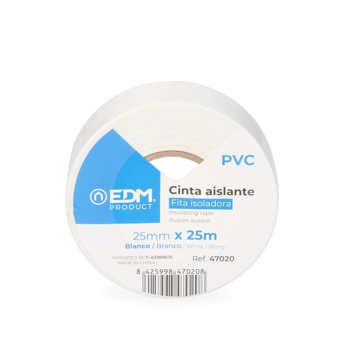 Cinta Aislante Adhesiva Blanca 25m x 25mm EDM