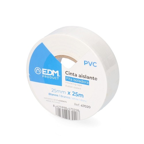 Cinta Aislante Adhesiva Blanca 25m x 25mm EDM