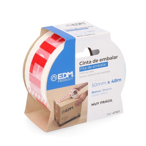 Cinta de Embalar Muy Frágil 48 Micras 50m x 50mm Blanca EDM
