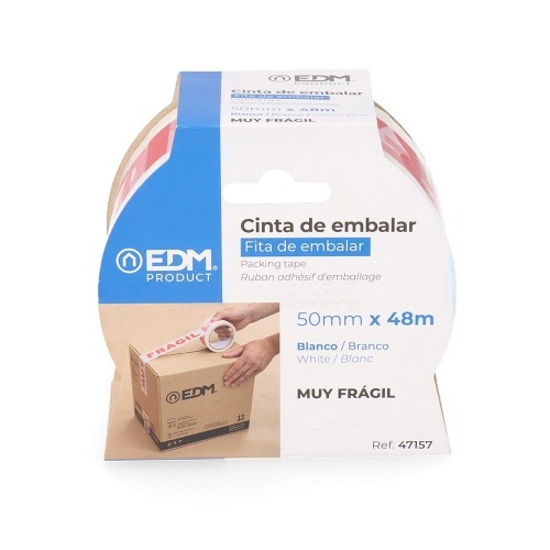 Cinta de Embalar Muy Frágil 48 Micras 50m x 50mm Blanca EDM