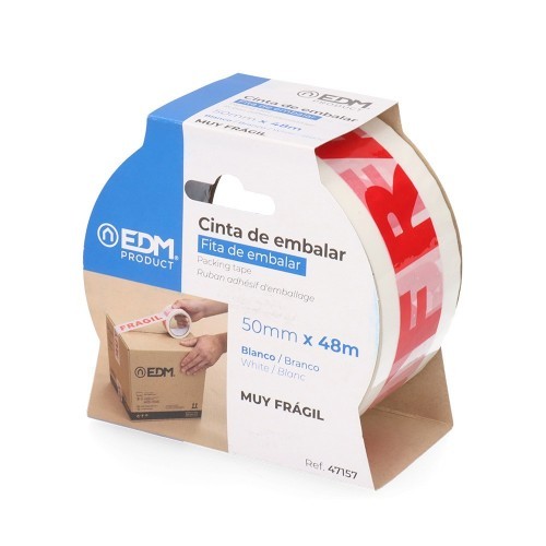 Cinta de Embalar Muy Frágil 48 Micras 50m x 50mm Blanca EDM