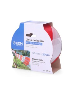 Cinta De Balizamiento 200 Metros x 50mm Blanca/Roja Resistente EDM