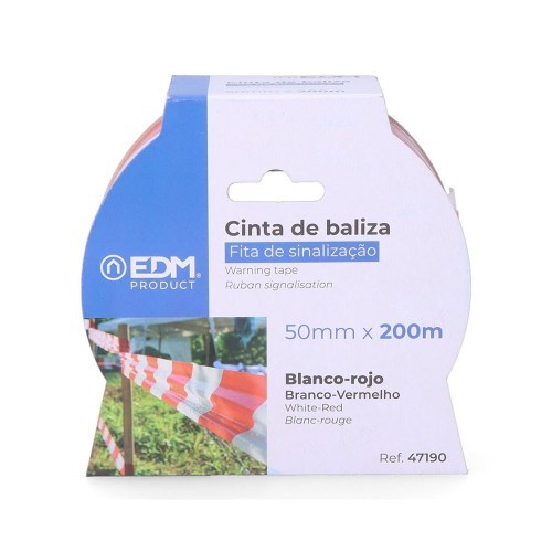 Cinta De Balizamiento 200 Metros x 50mm Blanca/Roja Resistente EDM Cinta De Balizamiento 200 Metros x 50mm Blanca/Roja Resistente EDM