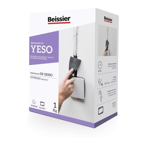 Yeso Relleno Reparación 1kg Interior Blanco Secado Rápido Beissier
