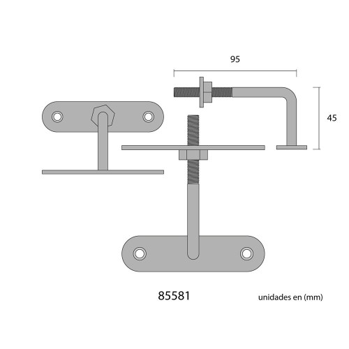 Soporte Barandilla Hierro 10 x 2.5 cm Regulable Oro Viejo EDM