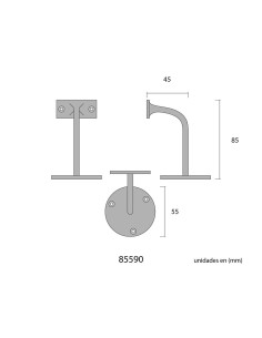 Soporte Barandilla Latón Pulido Ø 5.5 cm 3 Tornillos Dorado EDM 2