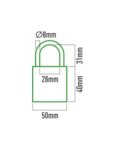 Candado Latón 50x15x40mm Arco 8mm 28x31mm 3 Llaves EDM 2