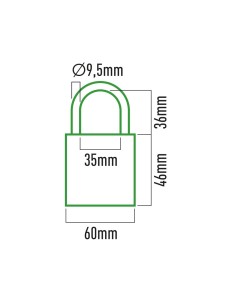 Candado Latón 60x20x46mm Arco 9.5mm 35x36mm 3 Llaves EDM 2