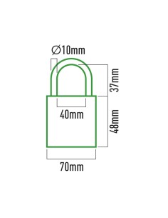Candado Latón 70x20x48mm Arco 10mm 40x37mm 3 Llaves EDM 2