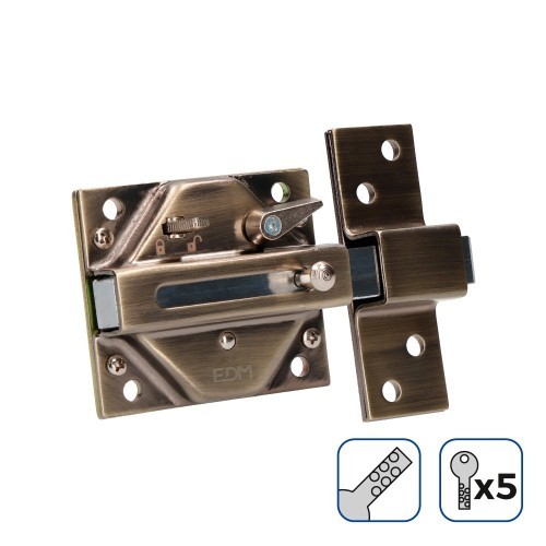 Cerrojo Acero 73x136mm 5 Llaves Seguridad Bronce EDM