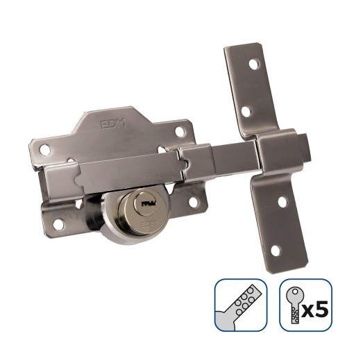 Cerrojo Seguridad Níquel 83x170mm 26mm 5 Llaves EDM