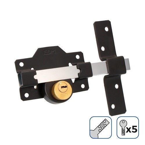 Cerrojo Níquel 83x170mm 26mm 5 Llaves Negro EDM