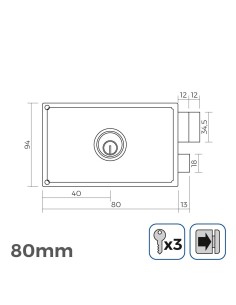 Cerradura Acero 80x94mm 3 Llaves Cilindro 90mm Dorado EDM 2