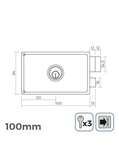Cerradura Acero 100x94mm Cilindro 90mm 3 Llaves Dorado EDM 2