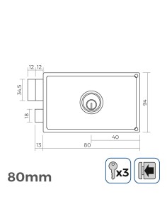 Cerradura Acero 80x94mm Izquierda 3 Llaves Dorado EDM 2