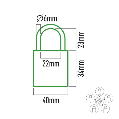 Candado Latón 40x10x35mm Arco 6mm 23x25mm 5 Uds 5 Llaves EDM