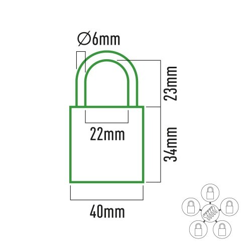 Candado Latón 40x10x35mm Arco 6mm 23x25mm 5 Uds 5 Llaves EDM