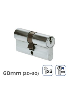 Cilindro Bombín Níquel 60mm 30+30mm 17mm Leva Larga 3 Llaves EDM