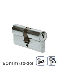 Cilindro Bombín Níquel 60mm 17mm Leva Corta R13 3 Llaves EDM