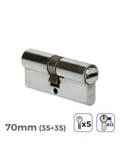 Cilindro Bombín Níquel 70mm 17mm Leva Corta R13 5 Llaves EDM