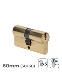 Cilindro Bombín Latón 60mm 30+30mm 17mm Leva Corta 3 Llaves EDM