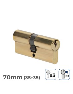 Cilindro Latón 70mm 35+35mm Leva Corta R13 3 Llaves EDM